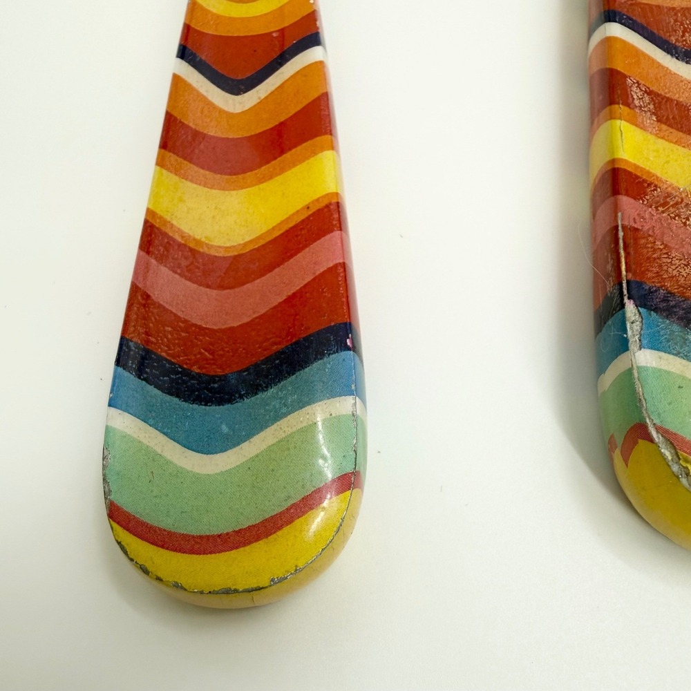 Rare Fiestawear Stainless Two Piece‎ Rainbow Chevron Salad Server Fork Spoon Set - Picture 4 of 8
